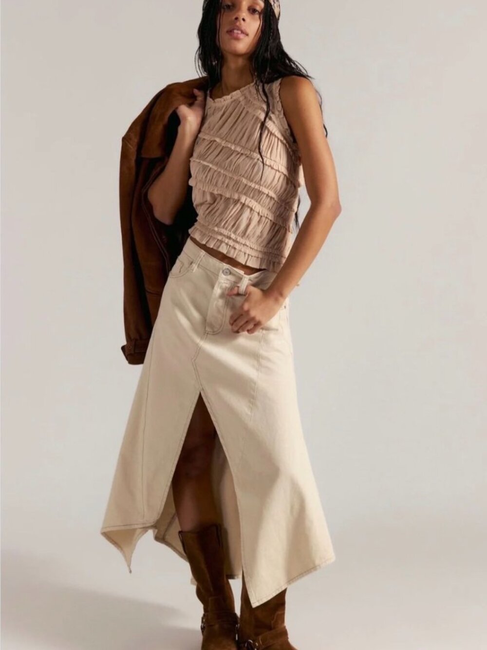 We The Free Aquarius Maxi Skirt Ecru Ivory NWT Sz 29